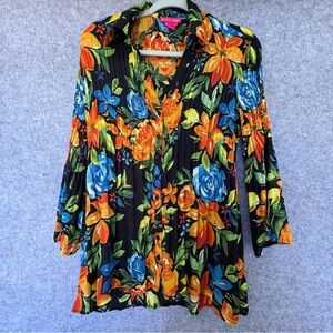 Sunny Leigh Floral Multicolor Women's long sleeve Pleated Top small
